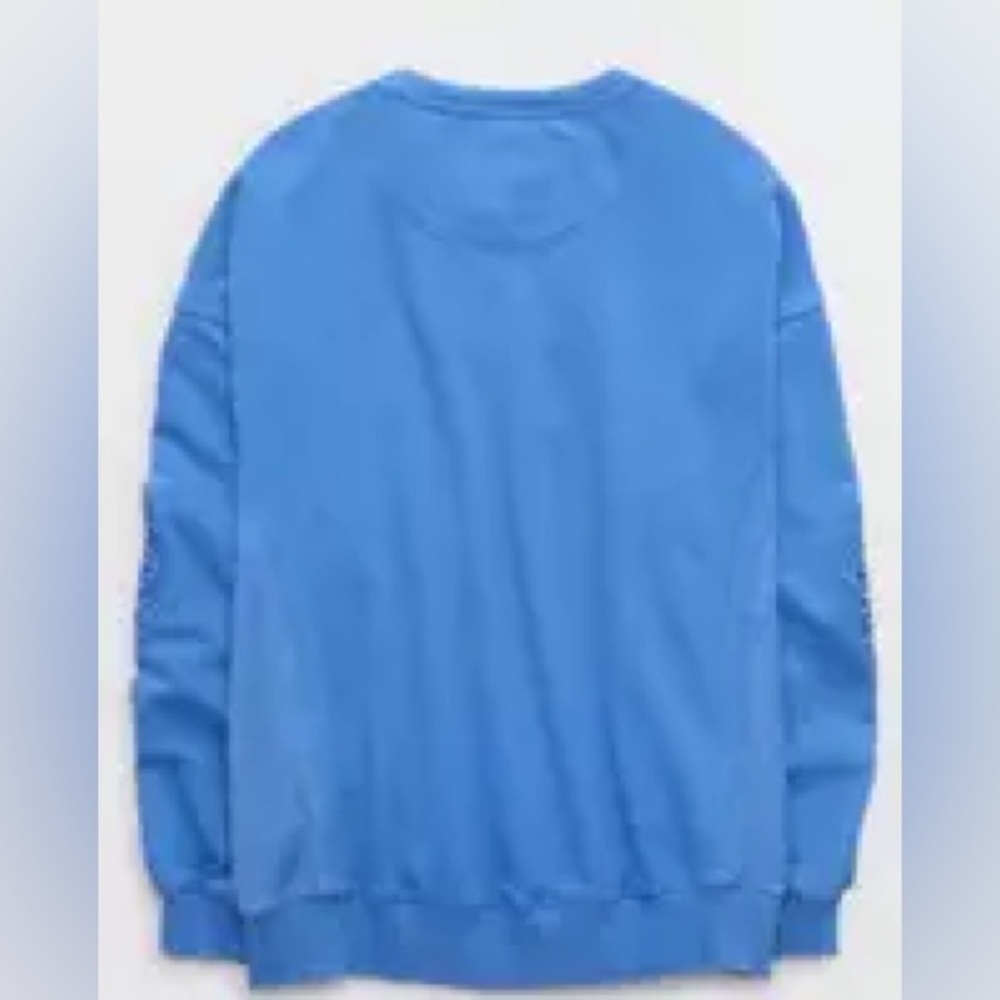 Aerie Keep It Light Oversized Crochet Crew Sweatshirt Blue - Picture 4 of 8